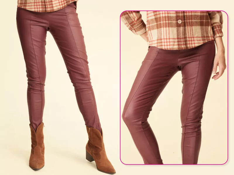 Calça skinny feminina faux couro vinho
