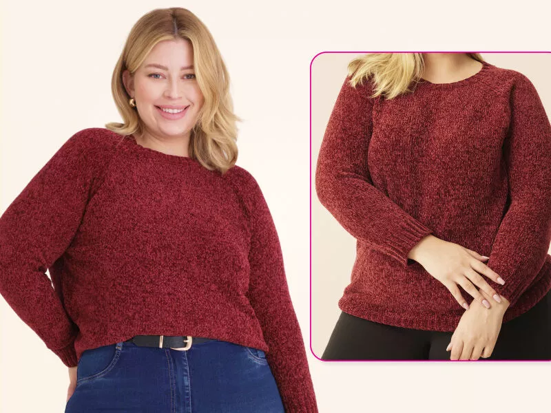 Suéter confortável na cor vinho, estilo casual feminino.
