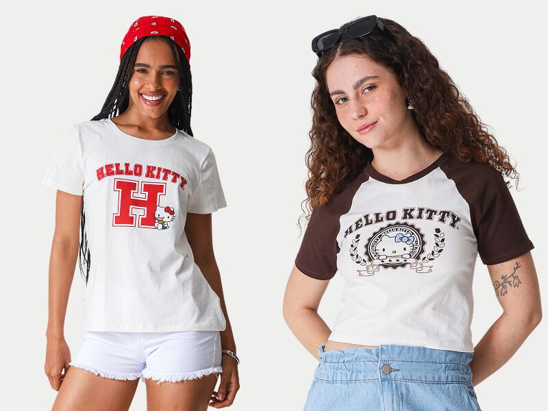 Duas mulheres usando camisetas da Hello Kitty