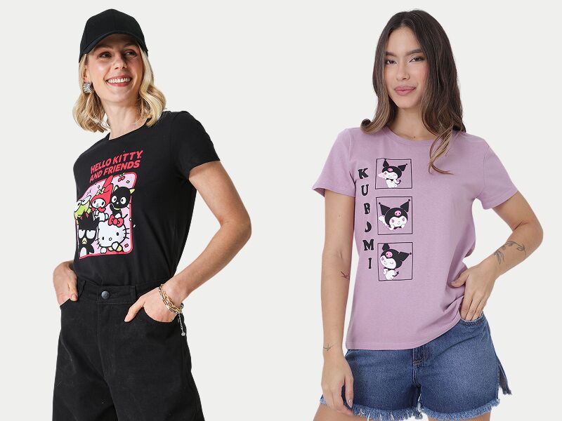 BLOG 800x600 2 Duas mulheres usando camisetas com personagens fofos.