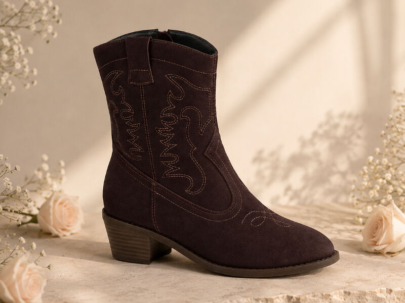 presentesnamoradas 3 Bota feminina de camurça marrom com detalhes bordados
