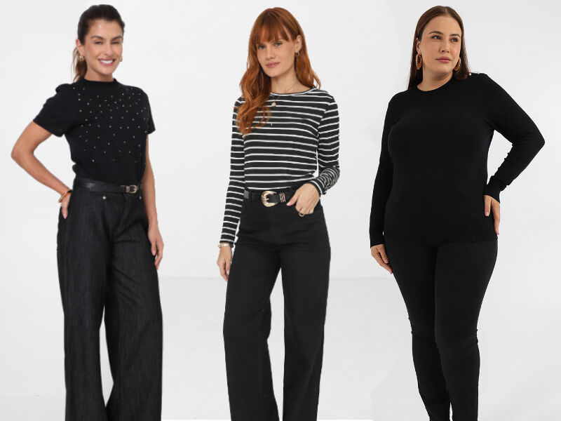 allblack 10 Modelos vestindo roupas casuais em preto e listras